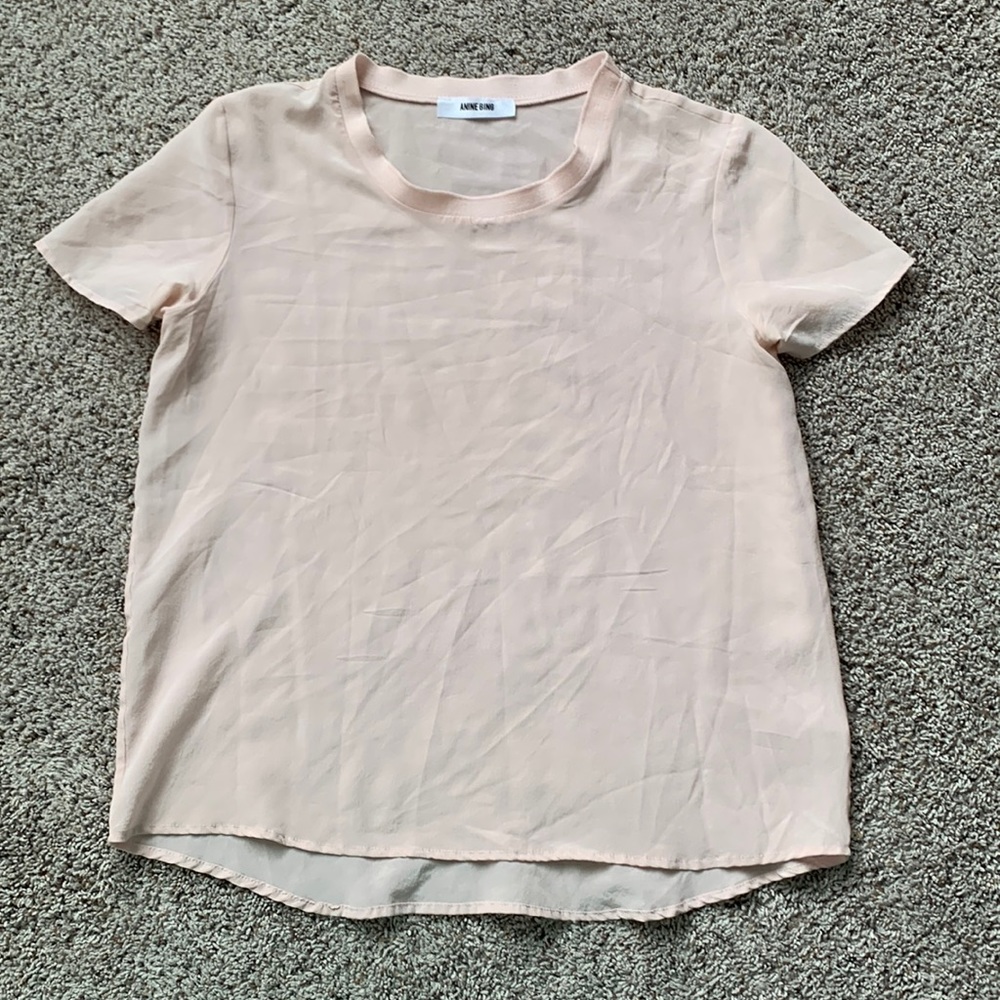 Anine Bing Silk Crewneck Shortsleeve Blouse